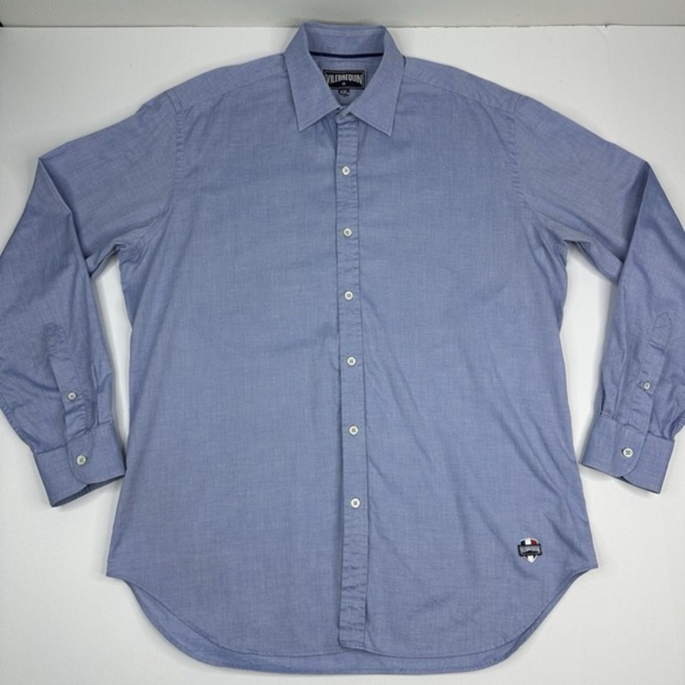 Vilebrequin Mens Blue Cotton Long Sleeve Button Down Shirt XXL Logo‎ Patch